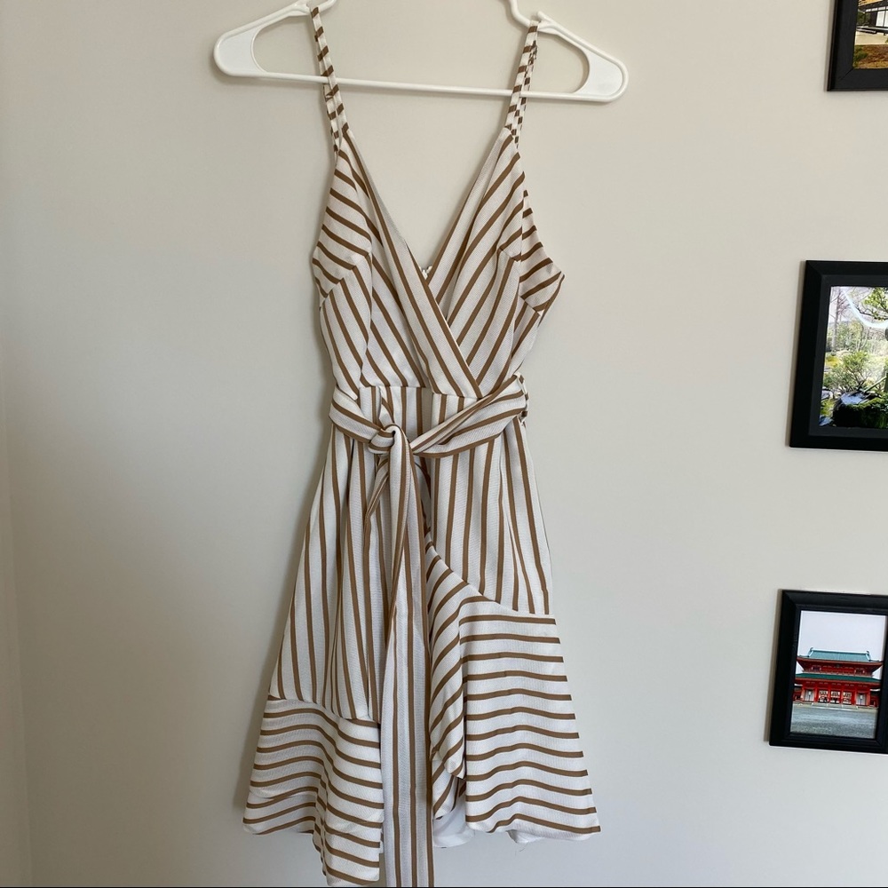 Brown and white wrap dress from red dress boutique